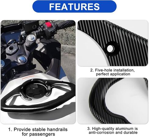 PSLER خزان الوقود الغاز مقبض دراجة نارية الركاب الخلفي انتزاع بار للنينجا ZX14R ZX6R ZX7RR ZX11 ZX10R ER6N ER6F الألومنيوم الملحقات مقبض القبضات بار المقود 5 ثقوب (أسود) in Saudi Arabia