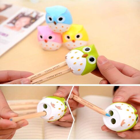 Dual Holes Mini Cute Lovely Cartoon Animal Owl Pencil Sharpener Creative Kawaii Cutter Knife School Supplies Manual Large Eyebrow Pencil Cutter Accessory(4pcs) in Kuwait