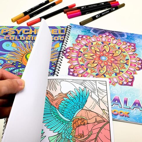 Adult Coloring Book Set,Spiral Bound Coloring Book for Adults Relaxation,60 Pattern Included Animal,Madalas and Flowers,Stress Relief Coloring Books for Women in Saudi Arabia