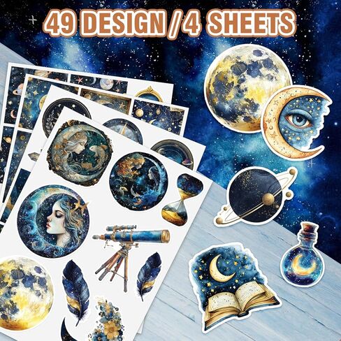 115PCS Celestial Stickers for Scrapbooking Journaling, Astronomy Space Stickers, Galaxy Planet Moon Star Sticker, Vintage Cosmic Decals for Laptops, Water Bottles, Journals & Crafts in Kuwait