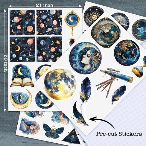 115PCS Celestial Stickers for Scrapbooking Journaling, Astronomy Space Stickers, Galaxy Planet Moon Star Sticker, Vintage Cosmic Decals for Laptops, Water Bottles, Journals & Crafts in Kuwait