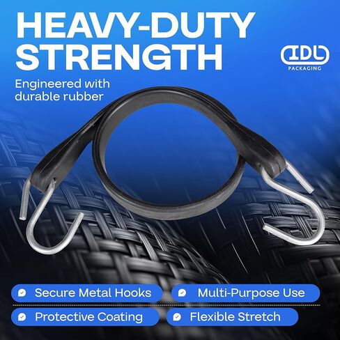 21-inch Bungee Cords with Hooks, 25-Pack - USA-Made 100% EPDM Tarp Straps with Metal Crimped S Hooks - Heavy-Duty Black Bungee Cord for Outdoor, Canvas Canopies, Motorcycle & Cargo by IDL Packaging in Saudi Arabia