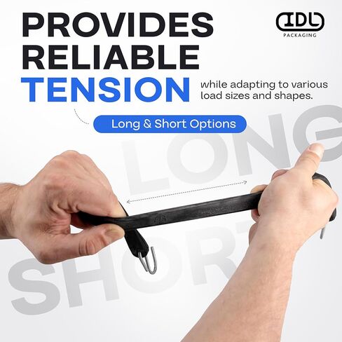 21-inch Bungee Cords with Hooks, 25-Pack - USA-Made 100% EPDM Tarp Straps with Metal Crimped S Hooks - Heavy-Duty Black Bungee Cord for Outdoor, Canvas Canopies, Motorcycle & Cargo by IDL Packaging in Saudi Arabia