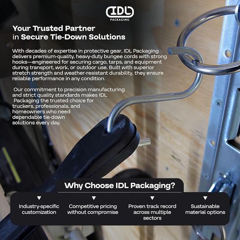 21-inch Bungee Cords with Hooks, 25-Pack - USA-Made 100% EPDM Tarp Straps with Metal Crimped S Hooks - Heavy-Duty Black Bungee Cord for Outdoor, Canvas Canopies, Motorcycle & Cargo by IDL Packaging in Saudi Arabia