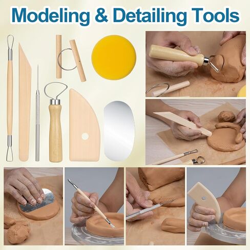 Amrules Clay Tools Kit, 27 PCS Pottery Tools, Practical Polymer Clay Sculpting Tools Kit, Air Dry Clay Tools Set for Kids, Adults, Pottery Craft, Dotting, Carving, Drawing, Molding, Modeling, Shaping in Saudi Arabia