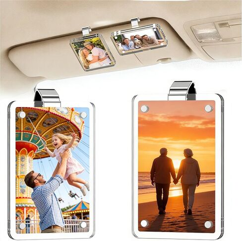 حامل صور السيارة الشفاف، قطعتان من حامل صور السيارة، مشبك قناع السيارة، إطار صورة السيارة/حامل صور مغناطيسي أكريليك مخصص لأي طراز سيارة، عرض الصور الشخصية أو العائلية in Kuwait