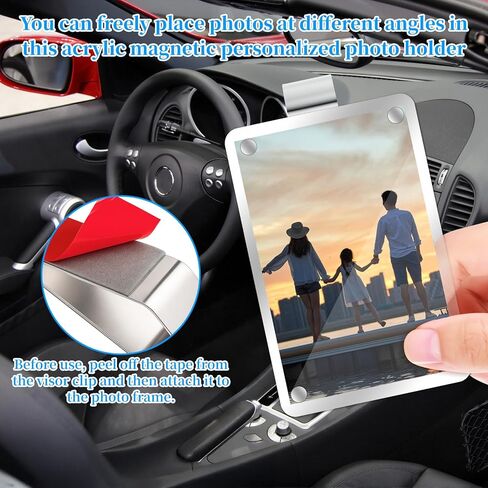 حامل صور السيارة الشفاف، قطعتان من حامل صور السيارة، مشبك قناع السيارة، إطار صورة السيارة/حامل صور مغناطيسي أكريليك مخصص لأي طراز سيارة، عرض الصور الشخصية أو العائلية in Kuwait