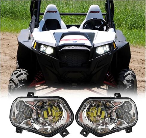 LED Headlight Left Right High Low Compatible With Polaris ATV Compatible With Polaris 2012-2013 RZR Side X Sides And 2012-2013 Sportsman RZR 800 900 570(2PCS CHRME) in Saudi Arabia