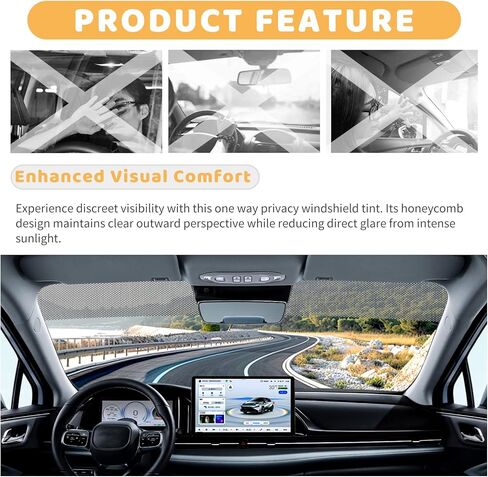 1 Ft*48" Front Windshield Tint Strip,One-Way Perforated Sun Strip for Car Windshield with Honeycomb Design,Self Adhesive Anti-Glare Windshields Tint Strips Fronts for Clear Vision (1ft x 48") in Saudi Arabia