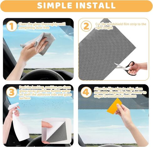 1 Ft*48" Front Windshield Tint Strip,One-Way Perforated Sun Strip for Car Windshield with Honeycomb Design,Self Adhesive Anti-Glare Windshields Tint Strips Fronts for Clear Vision (1ft x 48") in Saudi Arabia