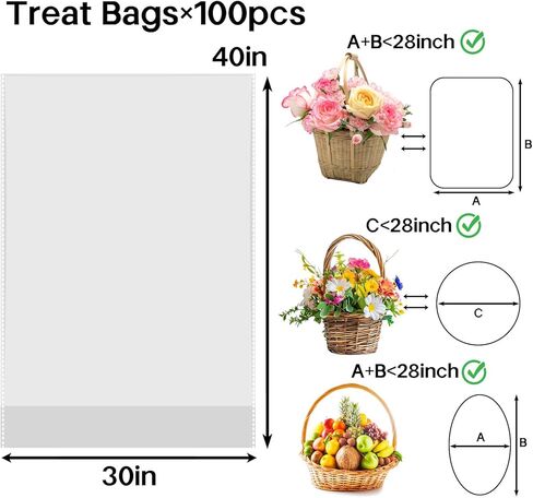 HIPOPBERRY 50pcs 8x11 Inch Clear Cellophane Treat Bags Cello Bags Candy Cookie Packaging Bags for Party Favors,Large Cellophane Bags（No ties in Saudi Arabia