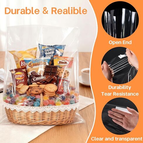 HIPOPBERRY 50pcs 8x11 Inch Clear Cellophane Treat Bags Cello Bags Candy Cookie Packaging Bags for Party Favors,Large Cellophane Bags（No ties in Saudi Arabia