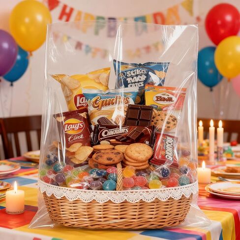 HIPOPBERRY 50pcs 8x11 Inch Clear Cellophane Treat Bags Cello Bags Candy Cookie Packaging Bags for Party Favors,Large Cellophane Bags（No ties in Saudi Arabia