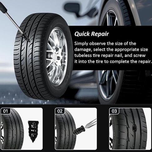 Tire Repair Rubber Nails Kit with 2 Sizes, 2026 New Vacuum Tire Repair Rubber Nail, Tire Rubber Nails Tool, Fast Self-Service Tire Repair Tools for Car, Motorcycle, Truck, Bike (10 Pcs) in Saudi Arabia