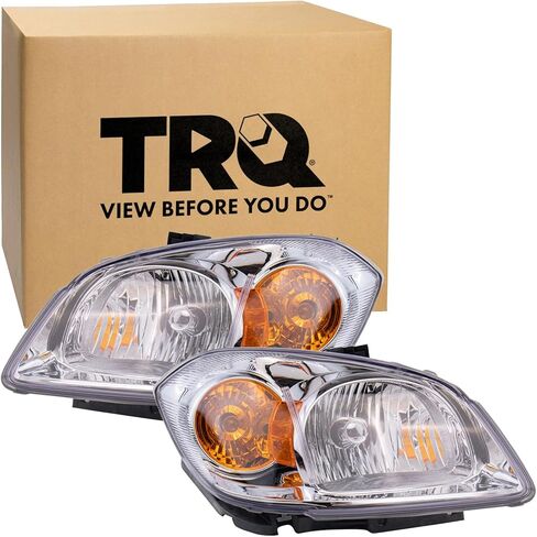 TRQ 2 Piece Headlight Assembly Set Chrome Bezel Driver & Passenger Side Compatible with 2005-2010 Chevrolet Cobalt 2007-2009 Pontiac G5 With Amber Corner Lamp GM2502281 GM2502282 GM2503274 GM2503281 in Saudi Arabia