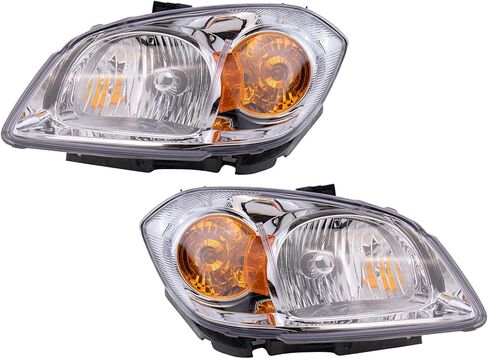 TRQ 2 Piece Headlight Assembly Set Chrome Bezel Driver & Passenger Side Compatible with 2005-2010 Chevrolet Cobalt 2007-2009 Pontiac G5 With Amber Corner Lamp GM2502281 GM2502282 GM2503274 GM2503281 in Saudi Arabia