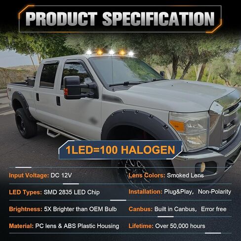 5PCS Amber LED Cab Roof Light Roof Top Clearance Lights Cab Marker Lamp For 1973-1997 Ford F150 F250 F350 F450 Super Duty LED Roof Running Lights Clear Lens in Saudi Arabia