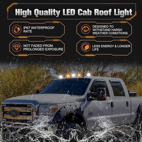 5PCS Amber LED Cab Roof Light Roof Top Clearance Lights Cab Marker Lamp For 1973-1997 Ford F150 F250 F350 F450 Super Duty LED Roof Running Lights Clear Lens in Saudi Arabia