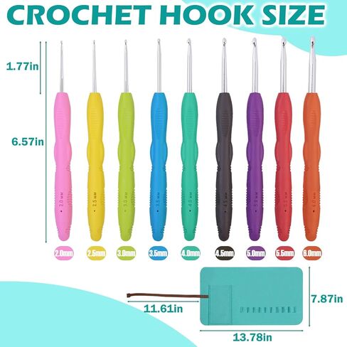Ergonomic Crochet Hooks Set with Case, 12PCS Crochet Hooks for Arthritic Hands, Size from 0.8mm~6.0mm in Saudi Arabia