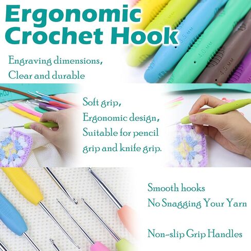 Ergonomic Crochet Hooks Set with Case, 12PCS Crochet Hooks for Arthritic Hands, Size from 0.8mm~6.0mm in Saudi Arabia