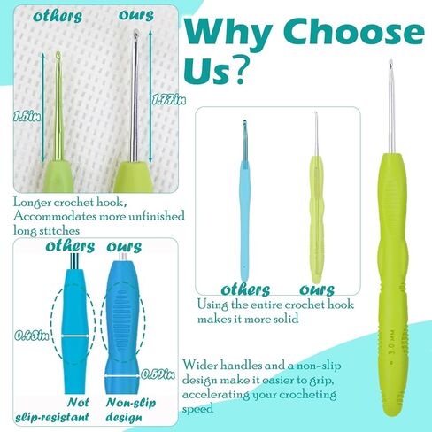 Ergonomic Crochet Hooks Set with Case, 12PCS Crochet Hooks for Arthritic Hands, Size from 0.8mm~6.0mm in Saudi Arabia