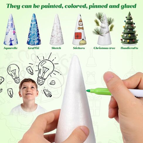 30PCS Christmas Foam Cones for Crafts Xmas Foam Tree Cones for Arts Crafts Wedding Birthday DIY Home Project 2.75inch 3.93 5.90inch in Saudi Arabia