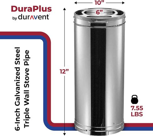 DuraVent 6DP-24SS DuraPlus Stainless Steel Chimney Pipe, 6'' x 24'' in Saudi Arabia