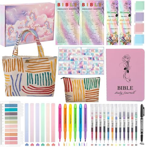مجموعة مذكرات الكتاب المقدس للنساء، أقلام التحديد والأقلام، علامات التبويب، مقلمة، أقلام التحديد، مستلزمات دراسة الكتاب المقدس، مجموعة التعليقات التوضيحية، الهدايا المسيحية (متعددة الألوان) in Kuwait
