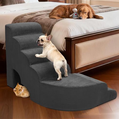 30" Dog Stairs for High Beds, Multifunctional Pet Stairs Adjusts to Either Side of Bed, 6 Tier Foam Pet Stairs for High Beds, Non-Slip Balanced Dog Ramps/Steps for Small Dogs, Old Pets in Saudi Arabia