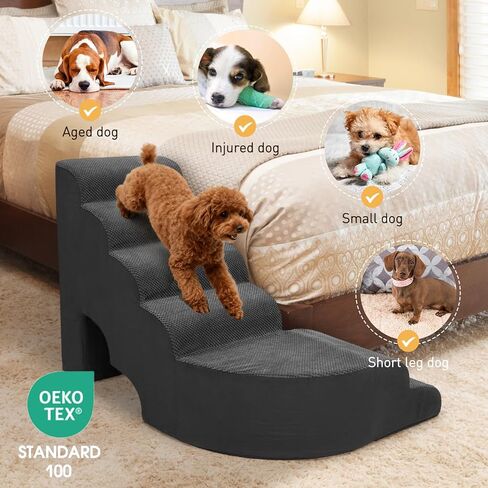 30" Dog Stairs for High Beds, Multifunctional Pet Stairs Adjusts to Either Side of Bed, 6 Tier Foam Pet Stairs for High Beds, Non-Slip Balanced Dog Ramps/Steps for Small Dogs, Old Pets in Saudi Arabia