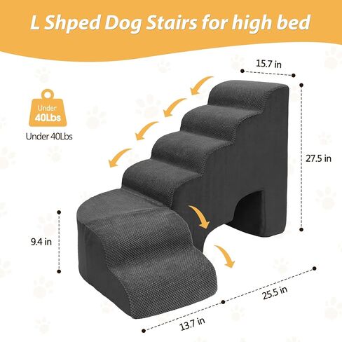 30" Dog Stairs for High Beds, Multifunctional Pet Stairs Adjusts to Either Side of Bed, 6 Tier Foam Pet Stairs for High Beds, Non-Slip Balanced Dog Ramps/Steps for Small Dogs, Old Pets in Saudi Arabia
