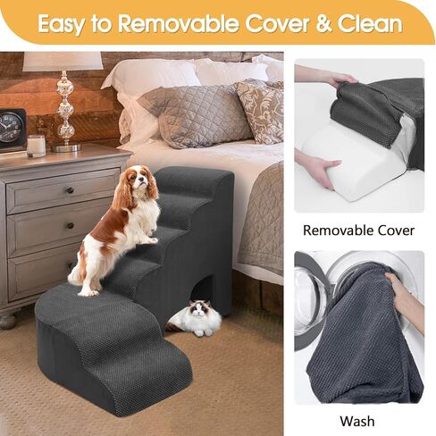 30" Dog Stairs for High Beds, Multifunctional Pet Stairs Adjusts to Either Side of Bed, 6 Tier Foam Pet Stairs for High Beds, Non-Slip Balanced Dog Ramps/Steps for Small Dogs, Old Pets in Saudi Arabia