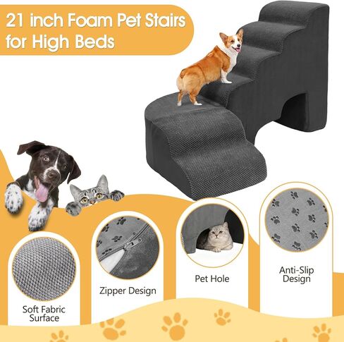 30" Dog Stairs for High Beds, Multifunctional Pet Stairs Adjusts to Either Side of Bed, 6 Tier Foam Pet Stairs for High Beds, Non-Slip Balanced Dog Ramps/Steps for Small Dogs, Old Pets in Saudi Arabia