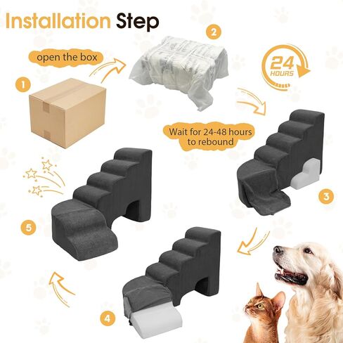 30" Dog Stairs for High Beds, Multifunctional Pet Stairs Adjusts to Either Side of Bed, 6 Tier Foam Pet Stairs for High Beds, Non-Slip Balanced Dog Ramps/Steps for Small Dogs, Old Pets in Saudi Arabia