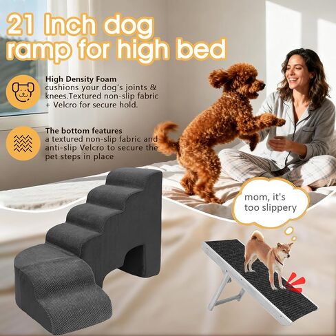 30" Dog Stairs for High Beds, Multifunctional Pet Stairs Adjusts to Either Side of Bed, 6 Tier Foam Pet Stairs for High Beds, Non-Slip Balanced Dog Ramps/Steps for Small Dogs, Old Pets in Saudi Arabia