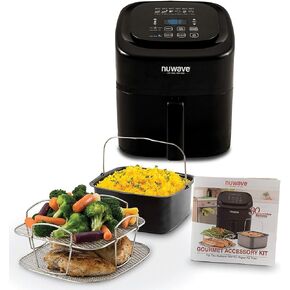 Nuwave Brio 10-in-1 Air Fryer, 6 QT Airfryer Capacity with Smart Probe, Roast Grill Bake for Fast Meals, One-Touch Digital Controls, Powerful 1800W Fryer, 100 Recipes, Removable Divider & Grill Pan in Kuwait