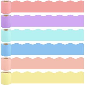 SHENLIU 6 Rolls 240Ft Pastel Bulletin Board Borders, Scalloped Classroom Summer Bulletin Board Trim for Teachers Rainbow Decorations for Chalkboard, School, Christmas, Posters, Home, Party in Saudi Arabia
