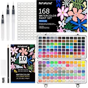 50 Colors Watercolor Paint Set - Vibrant Pigments in Portable Metal Case with 6 Brushes, Non-Toxic Travel-Friendly Painting Kit for Professional Artists/Students/Beginners in Saudi Arabia