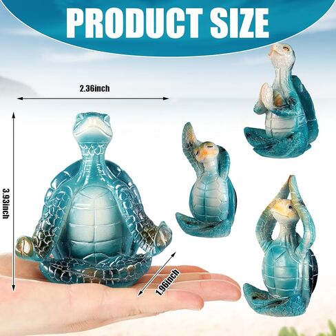 4 Pcs Sea Turtle Meditation Yoga Decor Meditating Yoga Statues Resin Turtle Figurines Spiritual Turtle Statue Coastal Beach Decor for Summer Spring Garden Home Office Ocean Bathroom in Kuwait