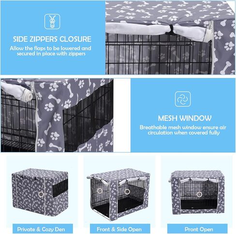 Dog Crate Cover Kennel Dogs Covers fits Small Medium Large crates cage Heavy Nylon Waterproof soundproof Indoor Outdoor - Cover only - Grey - 24 inch in Saudi Arabia