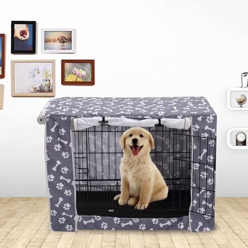 Dog Crate Cover Kennel Dogs Covers fits Small Medium Large crates cage Heavy Nylon Waterproof soundproof Indoor Outdoor - Cover only - Grey - 24 inch in Saudi Arabia