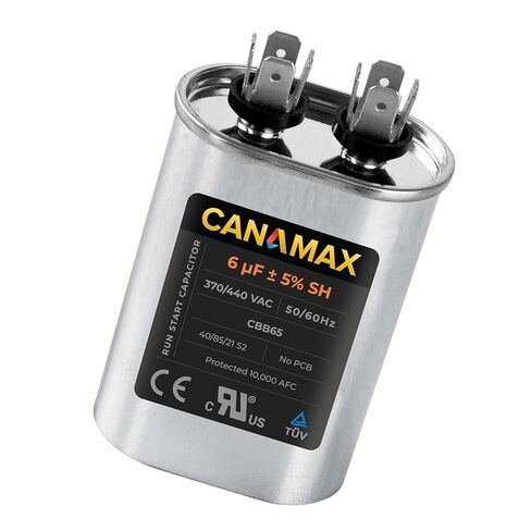 Canamax 40+7.5 فائق التوهج ± 5% MFD 370 أو 440V مكثف تشغيل دائري - بديل لمكيف الهواء 50/60 هرتز لتشغيل محرك التيار المتردد أو تشغيل المروحة ومكيف الهواء البارد أو المضخة الحرارية in Kuwait