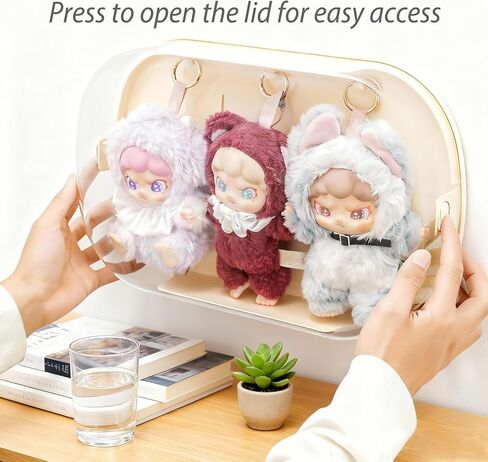 Figure Display Case Compatible with 6.7 Inch Labubu Plush Doll, Wall Display Case for Doll, Clear Display Box with 3 Hooks, Easy to Open Detachable Crystal PET Cover in Saudi Arabia
