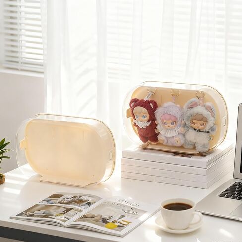 Figure Display Case Compatible with 6.7 Inch Labubu Plush Doll, Wall Display Case for Doll, Clear Display Box with 3 Hooks, Easy to Open Detachable Crystal PET Cover in Saudi Arabia