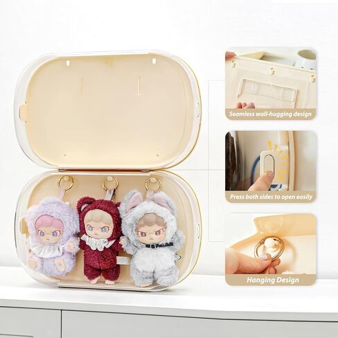 Figure Display Case Compatible with 6.7 Inch Labubu Plush Doll, Wall Display Case for Doll, Clear Display Box with 3 Hooks, Easy to Open Detachable Crystal PET Cover in Saudi Arabia