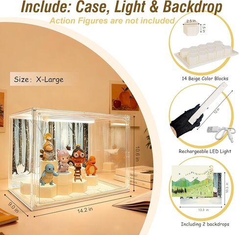 حافظات عرض أكريليك شفافة للمقتنيات مع ضوء LED، مشهد DIY، مع خلفية، بدون غبار، بدون رطوبة، لخزانة عرض مجموعة الأشكال (27*17*22 سم/10.6×6.7×8.6 بوصة) in Saudi Arabia