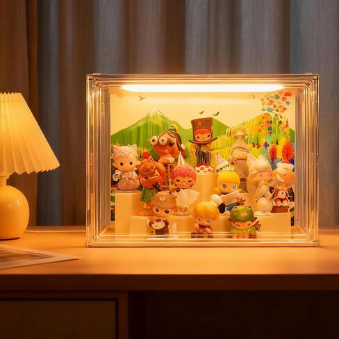 حافظات عرض أكريليك شفافة للمقتنيات مع ضوء LED، مشهد DIY، مع خلفية، بدون غبار، بدون رطوبة، لخزانة عرض مجموعة الأشكال (27*17*22 سم/10.6×6.7×8.6 بوصة) in Saudi Arabia