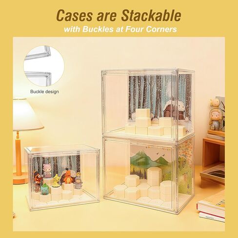 حافظات عرض أكريليك شفافة للمقتنيات مع ضوء LED، مشهد DIY، مع خلفية، بدون غبار، بدون رطوبة، لخزانة عرض مجموعة الأشكال (27*17*22 سم/10.6×6.7×8.6 بوصة) in Saudi Arabia