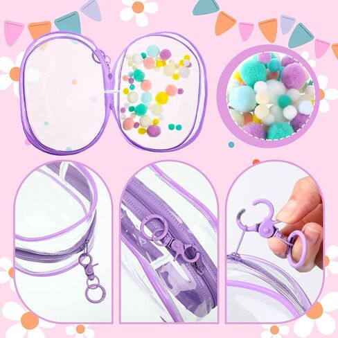 6 Pcs 7 Inch Clear Figure Display Bag with Keychain Large Doll Hanging Blind Box Display Case Clear Keychain Pouch with 2 Pcs Plush Balls for Figures Collectibles, Doll Collector(Mixed Color) in Saudi Arabia
