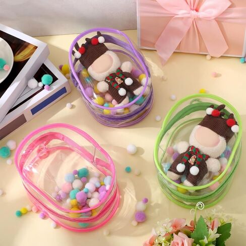 6 Pcs 7 Inch Clear Figure Display Bag with Keychain Large Doll Hanging Blind Box Display Case Clear Keychain Pouch with 2 Pcs Plush Balls for Figures Collectibles, Doll Collector(Mixed Color) in Saudi Arabia